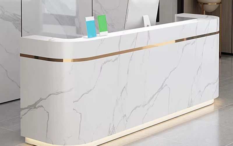 Healthcare solid surface countertop with an integrated basin and coved backsplash