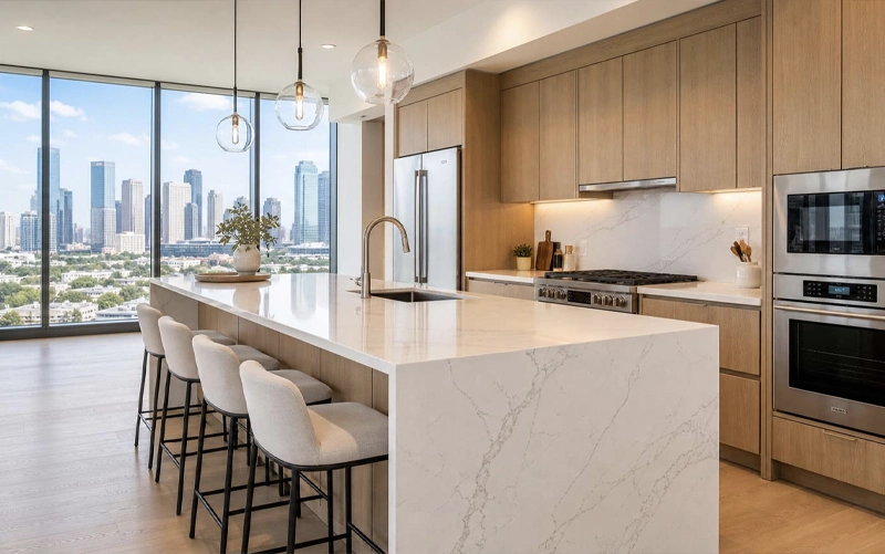 Multi-family countertop fabrication organized for repeated apartment unit layouts