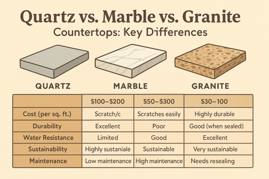 Quarts vs marble vs granite