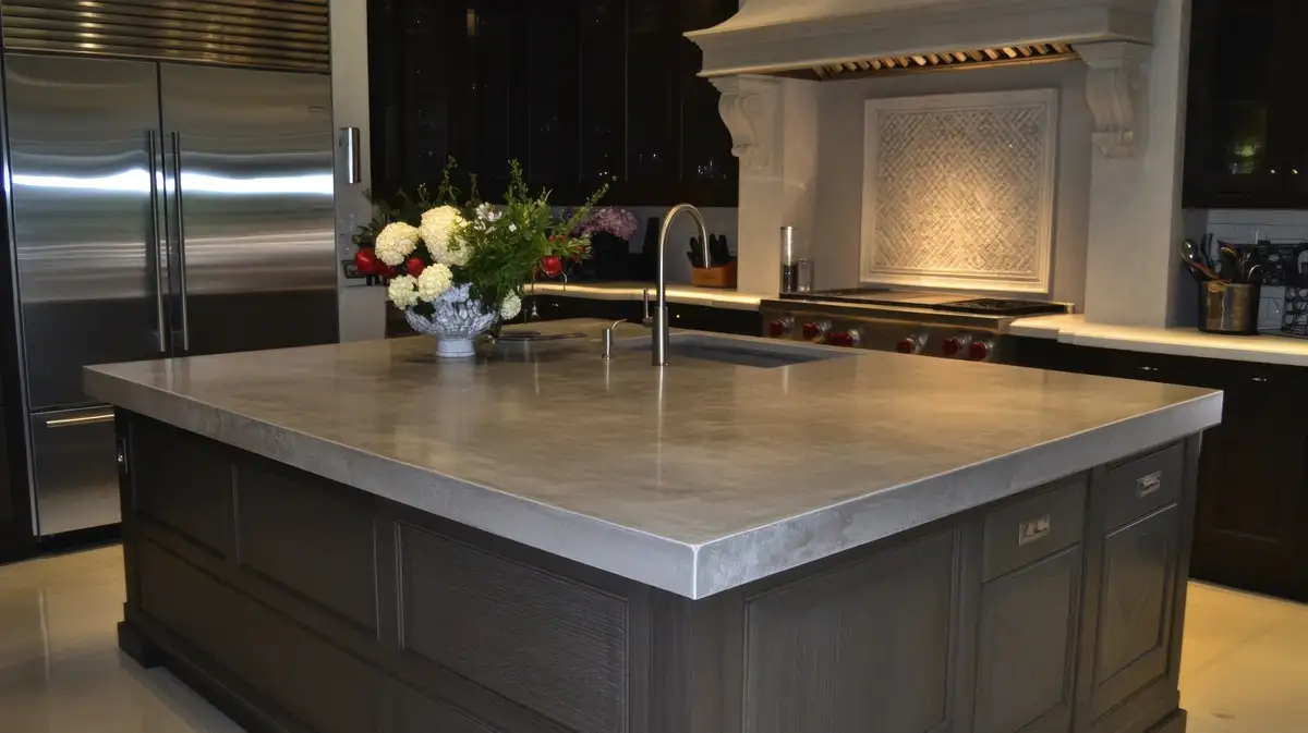 Countertop for an Open-Concept Kitchen Open-concept kitchen with an island visible from adjoining living and dining areas