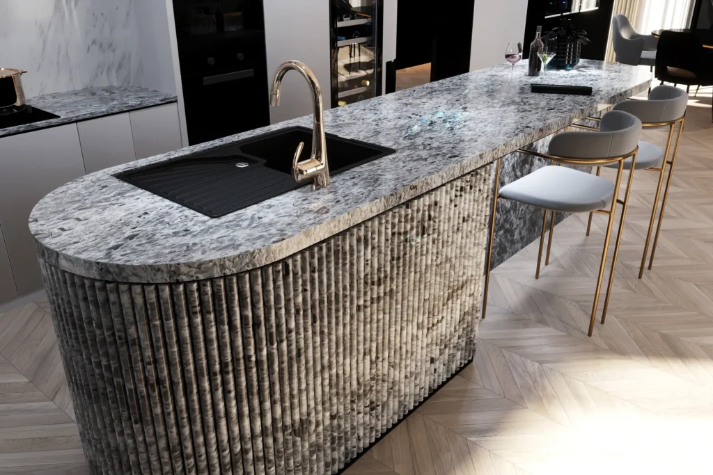 Natural granite countertop finished with a clean eased edge profile