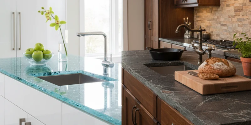 Glass vs Natural Stone Countertops in Ontario: Hygiene, Heat & Trend Comparison 1 Glass vs Natural Stone Countertops in Ontario