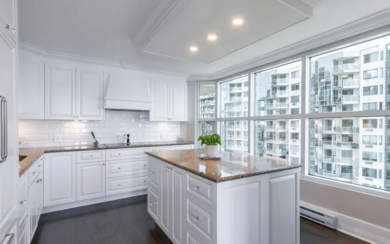Stone countertop fabrication with sink cutout and custom edge details for a Toronto condo project