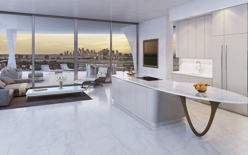 Custom condominium countertop in a Toronto condo kitchen with compact cabinetry and open-concept layout