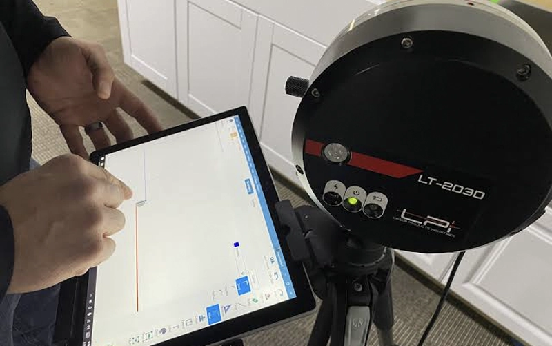 Countertop fabrication process showing digital project planning before stone cutting