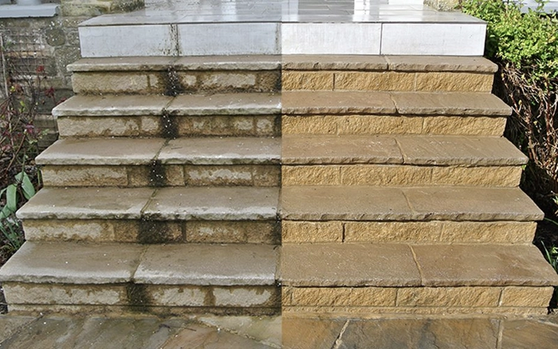 Cleaning natural stone stair treads with a soft non-abrasive cloth