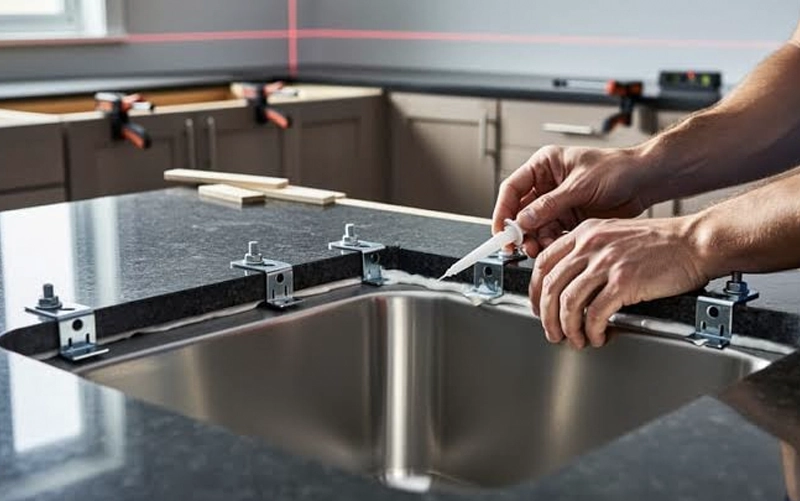 Professional countertop installation coordinated with cabinetry and site readiness on a builder project