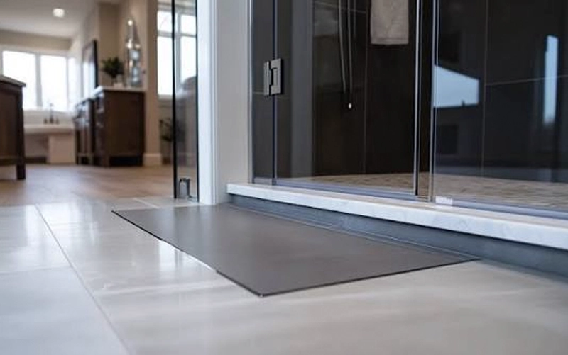 Quartz marble granite and porcelain options for stone shower thresholds