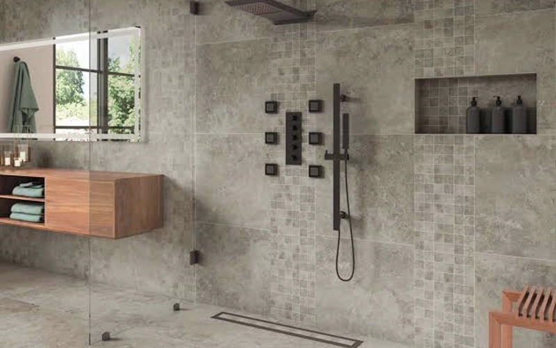 Vertical and horizontal stone shower niche size and shelf layout comparison