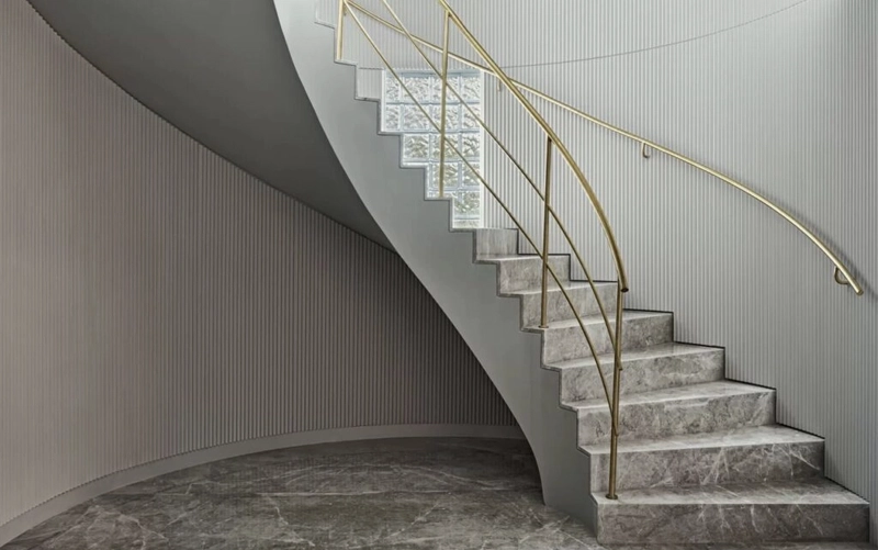 Stone stair treads and risers being measured before fabrication
