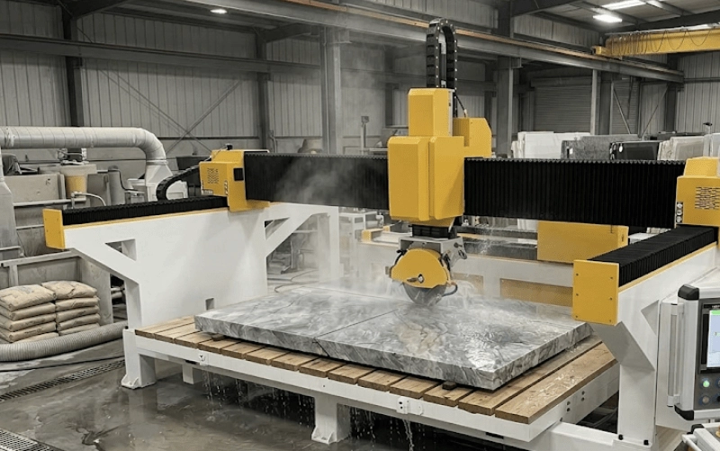 Professional CNC and stone fabrication equipment used for cutting routing and edge preparation