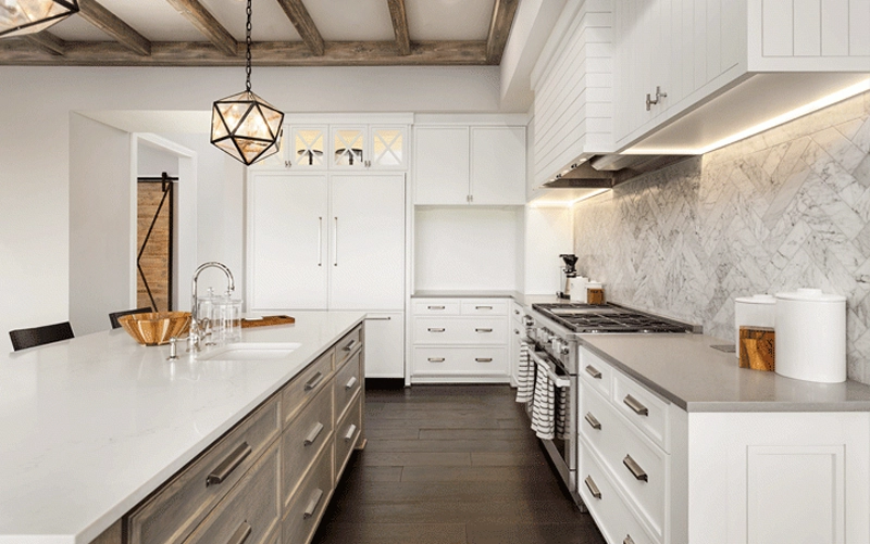 White kitchen cabinets paired with a contrasting stone countertop